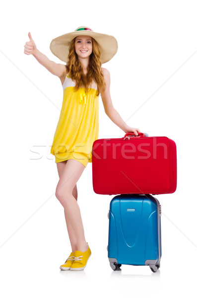 Young girl wth travel case thumbs up isolated on white Stock photo © Elnur