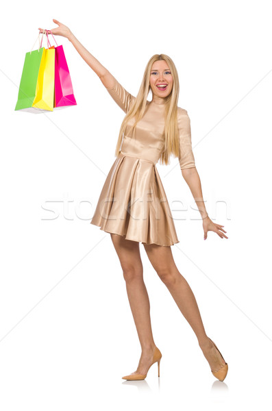 Nő sok bevásárlótáskák vásárlás izolált fehér Stock fotó © Elnur