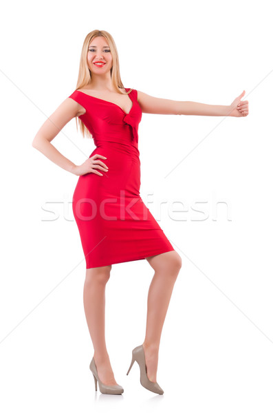 Blondie in red dress isolated on white Stock photo © Elnur