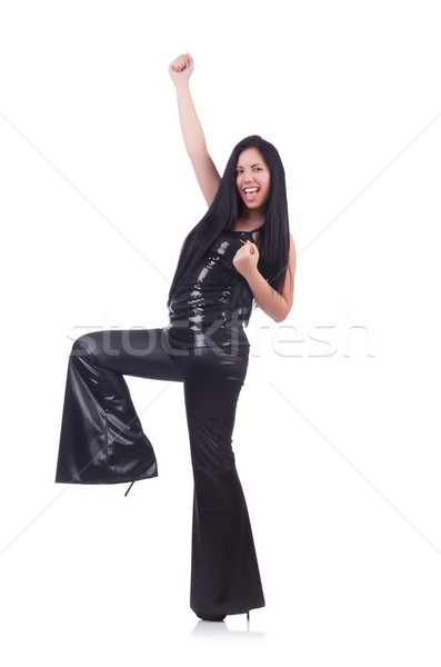 Jonge vrouw leder pants geïsoleerd witte Stockfoto © Elnur