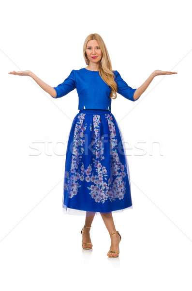 Woman in blue dress with flower prints isolated on white Stock photo © Elnur