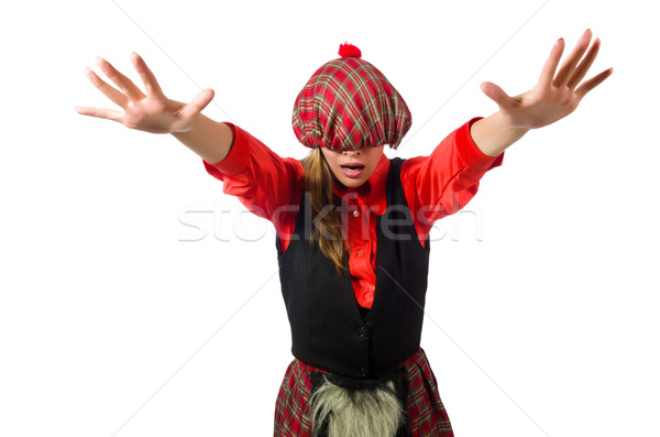 Stock photo: Funny woman in scottish clothing on white