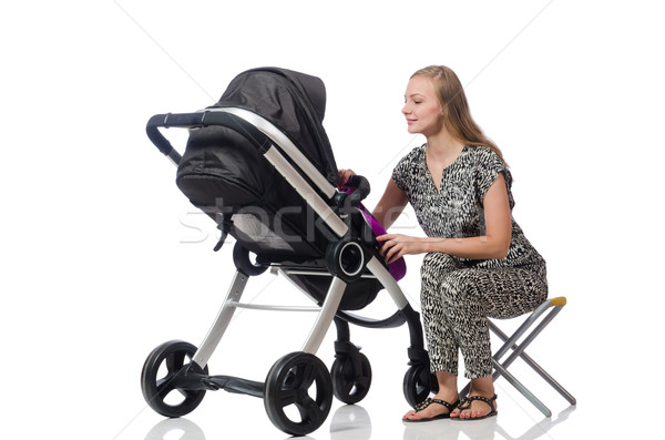 Happy mom with her baby in pram Stock photo © Elnur