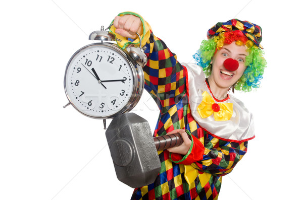 Clown with clock and hammer isolated on white Stock photo © Elnur