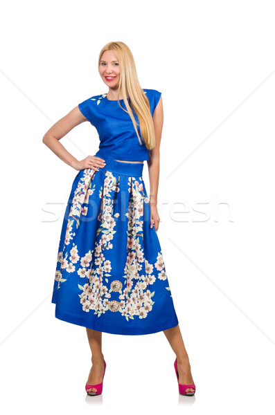 Woman in long blue folral dress isolated on white Stock photo © Elnur