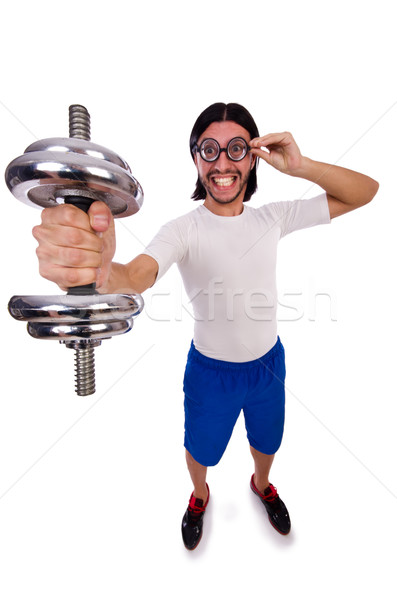 Funny guy with dumbbels on white Stock photo © Elnur