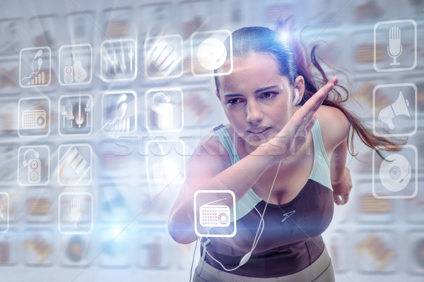 Foto stock: Mujer · ejecutando · deportes · cuerpo · salud · fútbol