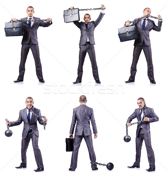 Businessman with shackles on white Stock photo © Elnur