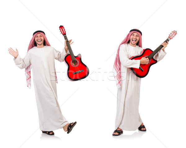 Emiraty człowiek gry gitara odizolowany biały Zdjęcia stock © Elnur