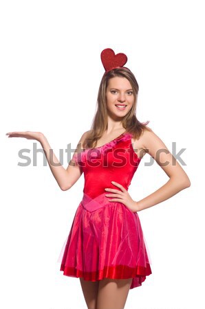 Young girl in red dress with  heart casket isolated on white Stock photo © Elnur