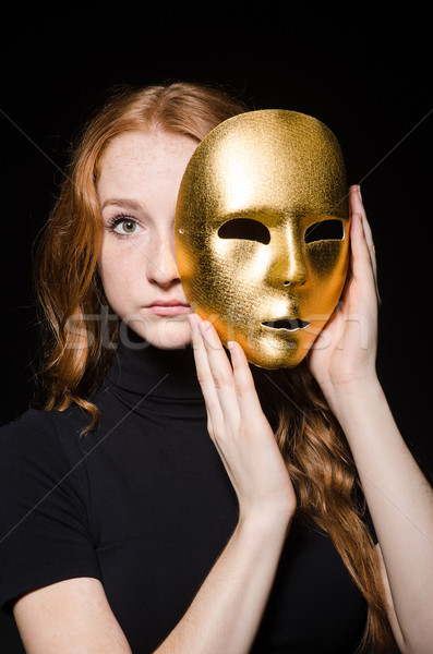 [[stock_photo]]: Femme · masque · noir · visage · fond