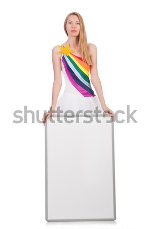 Young woman with blank board on white Stock photo © Elnur
