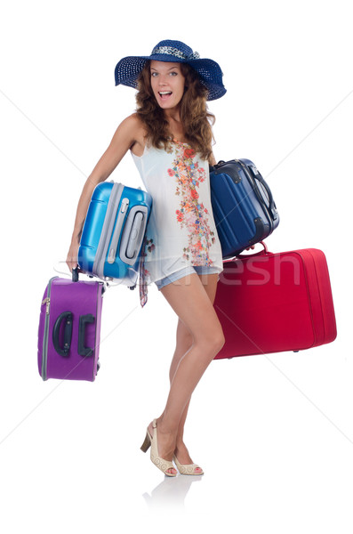 Woman traveller with suitcase isolated on white Stock photo © Elnur