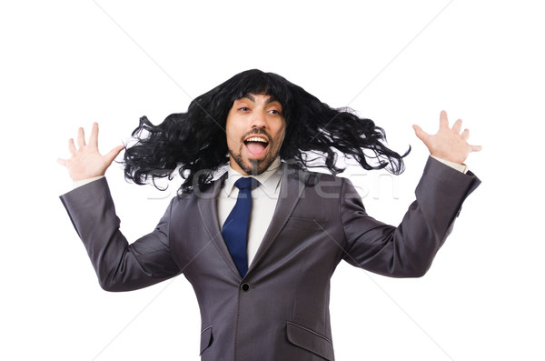 Funny businessman with female wig isolated on white Stock photo © Elnur
