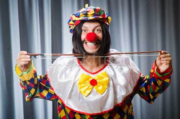 Funny clown skrzypce kurtyny muzyki uśmiech Zdjęcia stock © Elnur