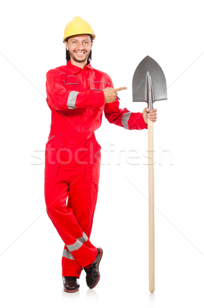 Człowiek czerwony szpadel pracy ogród przemysłu Zdjęcia stock © Elnur