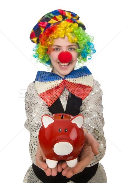 Stockfoto: Vrouwelijke · clown · geïsoleerd · witte · glimlach · gelukkig