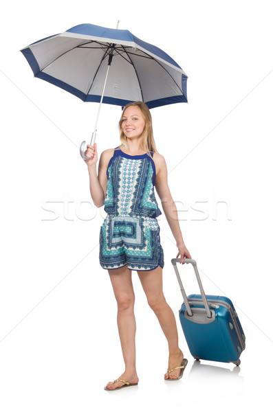 Mujer maleta paraguas aislado blanco playa Foto stock © Elnur