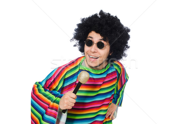 Funny mexican wearing poncho with maracas isolated on white Stock photo © Elnur