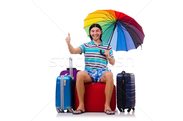 Tourist sits on bags isolated on white Stock photo © Elnur