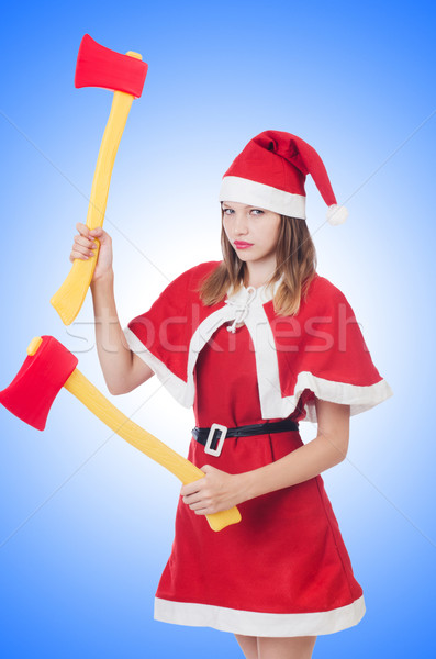 Young woman in red santa costume on white Stock photo © Elnur