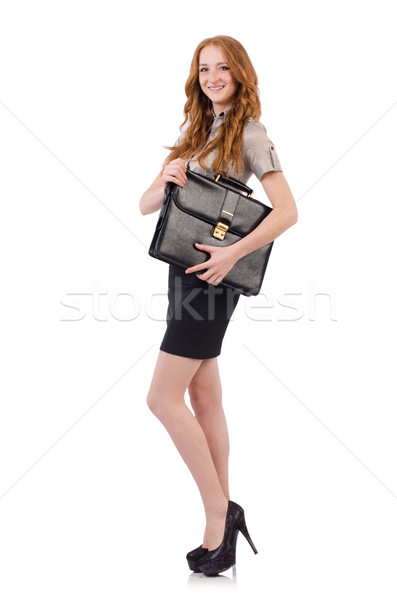 Pretty young employee with briefcase isolated on white Stock photo © Elnur