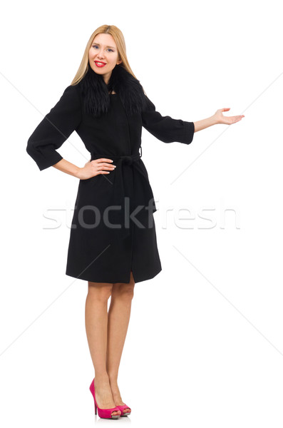 Pretty blond woman in black coat isolated on white Stock photo © Elnur