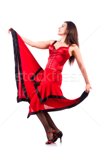 Stock photo: Woman dancing traditional spanish dance isolated on white