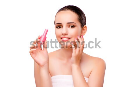 Woman applying lipstick isolated on white Stock photo © Elnur
