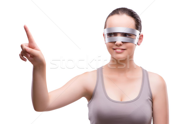 Femeie techno ochelari izolat alb tehnologie Imagine de stoc © Elnur