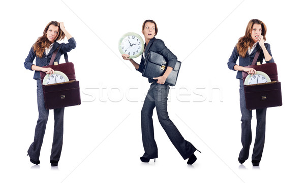 Stock photo: Businesswoman with clock isolated on white