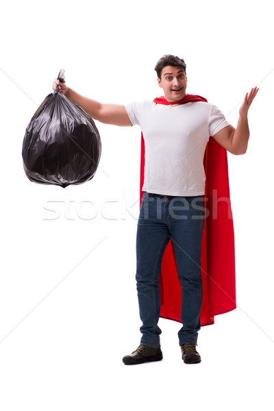 [[stock_photo]]: Homme · ordures · sac · isolé · blanche