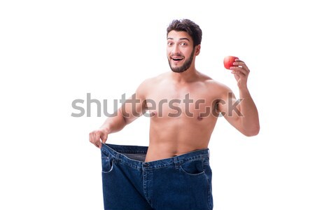 [[stock_photo]]: Homme · régime · jeans · sourire · fitness