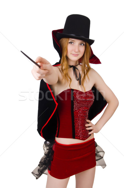 Magician woman with wand on white Stock photo © Elnur