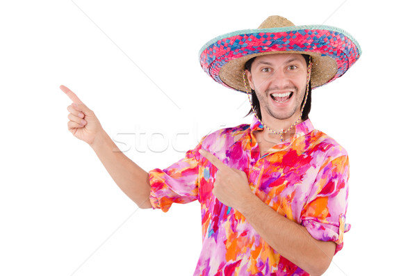 Stockfoto: Grappig · Mexicaanse · sombrero · hoed · hand · man