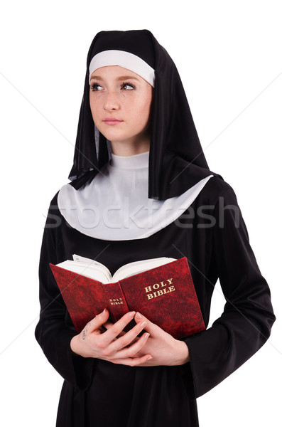 年輕 尼姑 聖經 孤立 白 女子 商業照片 © Elnur