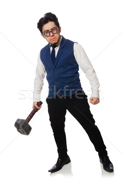 Young man holding hammer isolated on white Stock photo © Elnur