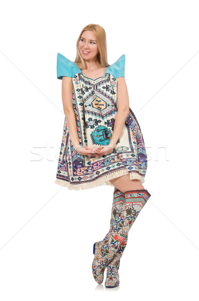 Woman in dress with oriental prints isolated on white Stock photo © Elnur