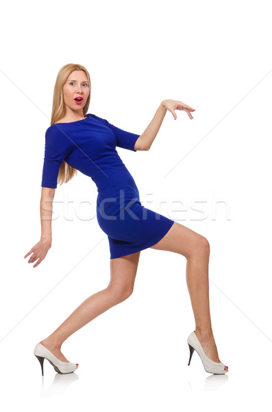 Pretty caucasian girl in blue dress isolated on white Stock photo © Elnur