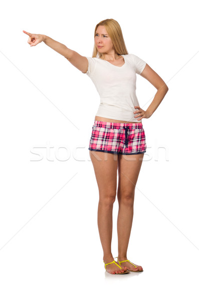 商業照片: 年輕女子 · 粉紅色 · 短褲 · 孤立 · 白
