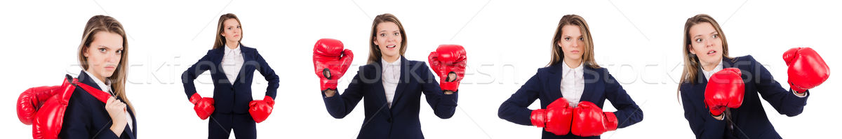 Woman businesswoman with boxing gloves on white Stock photo © Elnur