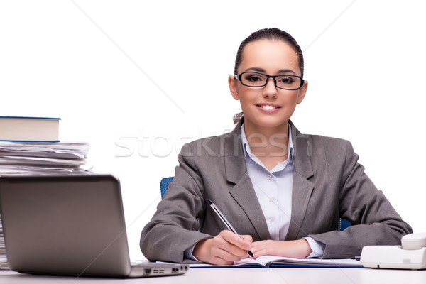 Сток-фото: молодые · деловая · женщина · служба · изолированный · белый · компьютер