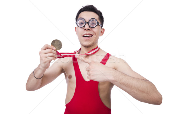 Funny wrestler with winners medal Stock photo © Elnur