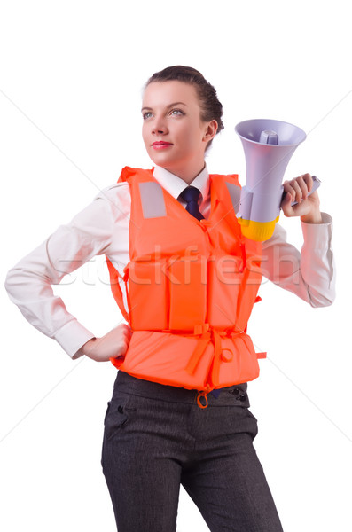 Young woman with vest and loudspeaker on white Stock photo © Elnur