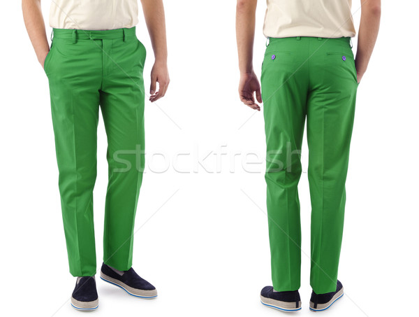 Foto stock: Calças · modelo · isolado · homem · verde · jeans