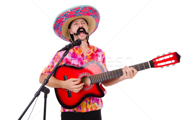 Stok fotoğraf: Komik · Meksika · geniş · kenarlı · şapka · şapka · adam · mikrofon