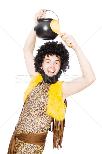 Funny caveman with pot isolated on white Stock photo © Elnur