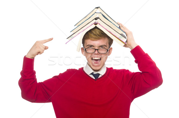 Stockfoto: Grappig · student · boeken · geïsoleerd · witte · man