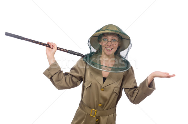 Stock photo: Woman wearing safari hat on white