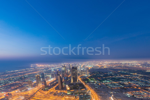Panorama of night Dubai during sunset Stock photo © Elnur